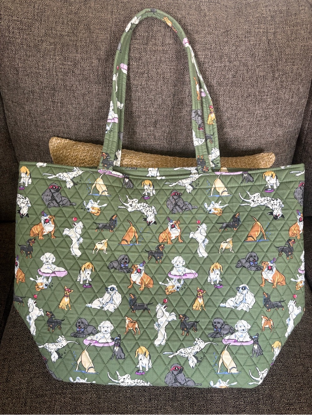 Vera Bradley Olive Green Quilted Dog Park Print Tote - Picture 6 of 14
